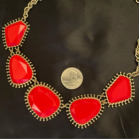 Vintage Red Lucite Gold Tone Statement Necklace - Picture 3 of 6